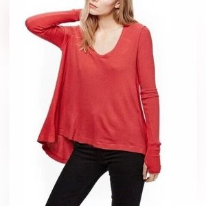 Free People We The Free Brick Red/Rust Malibu Waffle Knit Top Sz S